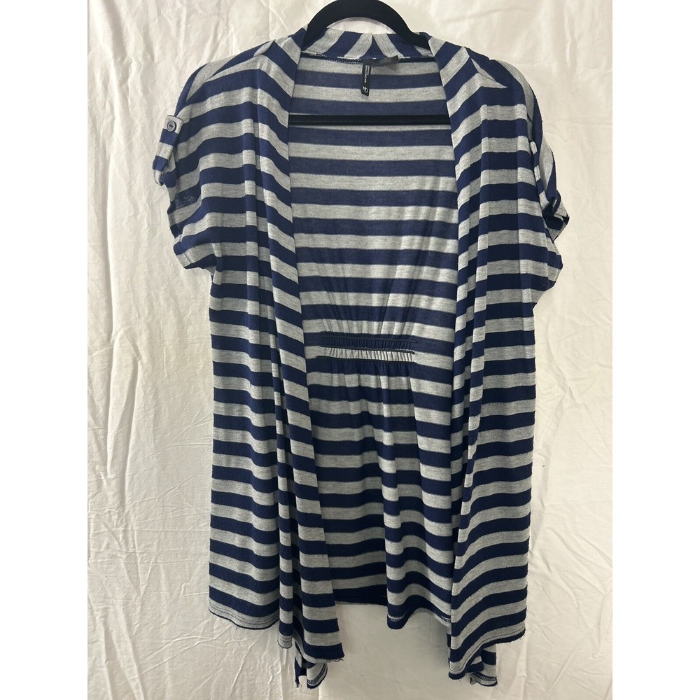 New Directions Woman Navy Gray Stripe Open Front Cardigan‎ Top Size S